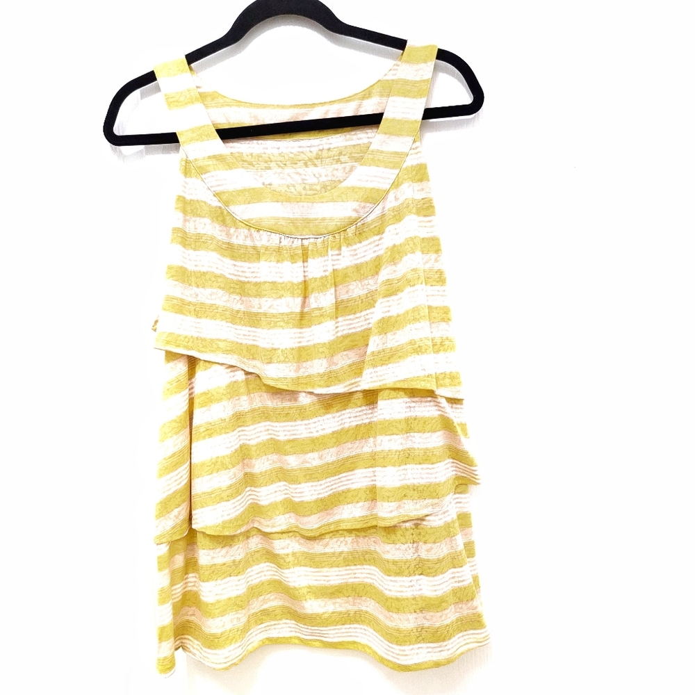 `T25026 Yellow Beige & White Vintage Stripe Sleeveless Tank Tunic